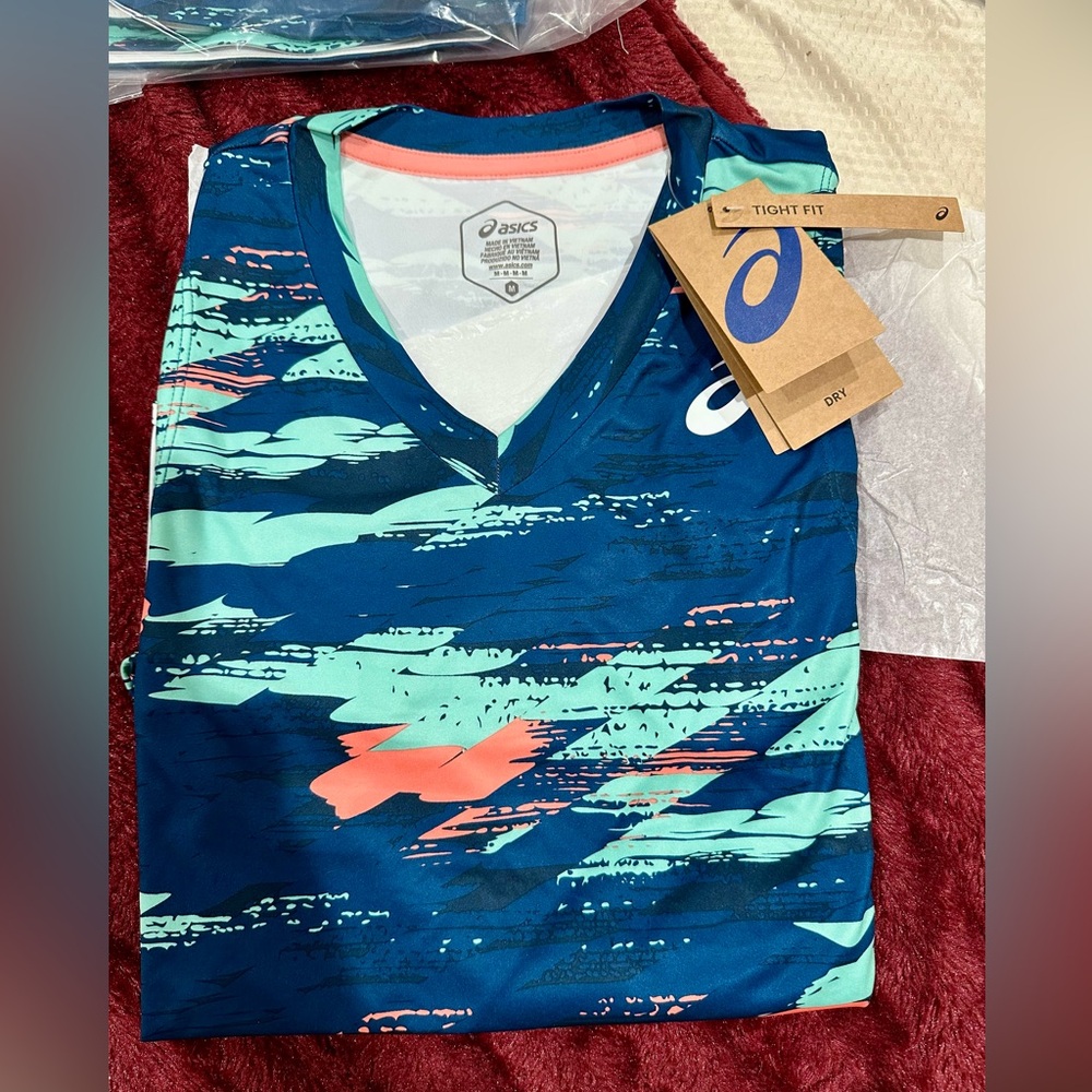 Asics Vibrant Blue and Coral Performance Shirt